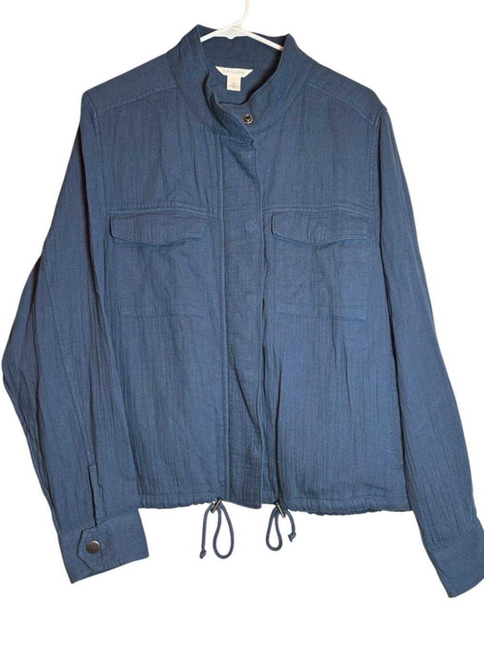 Caslon Blue Cotton Utility Jacket Top Drawstring Hem Size Medium - Picture 2 of 10